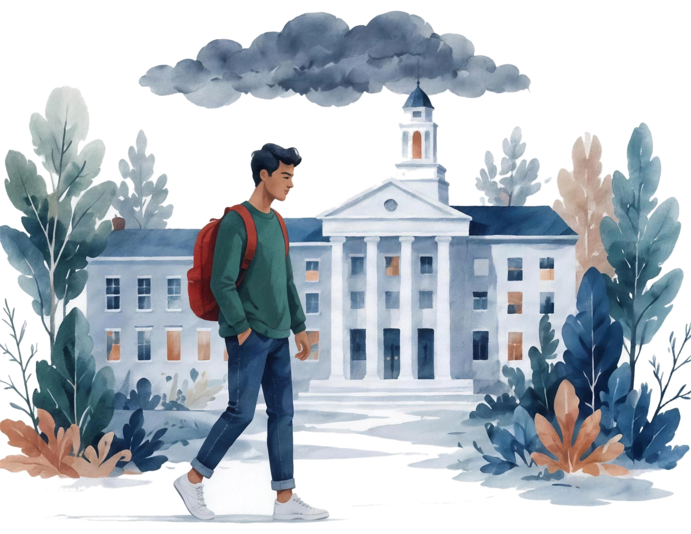 Student walking away from campus